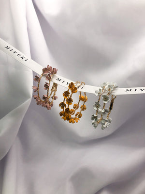 White Daisy Floral Hoop Earrings
