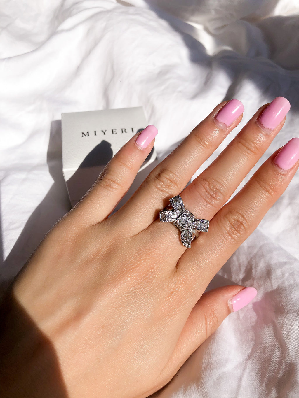 Crystal Bow Silver Ring
