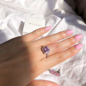 Luxury Pink Square Ring + Stud Set