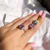 Luxury Pink Square Ring + Stud Set