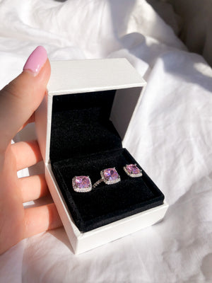 Luxury Pink Square Ring + Stud Set