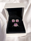 Luxury Pink Square Ring + Stud Set
