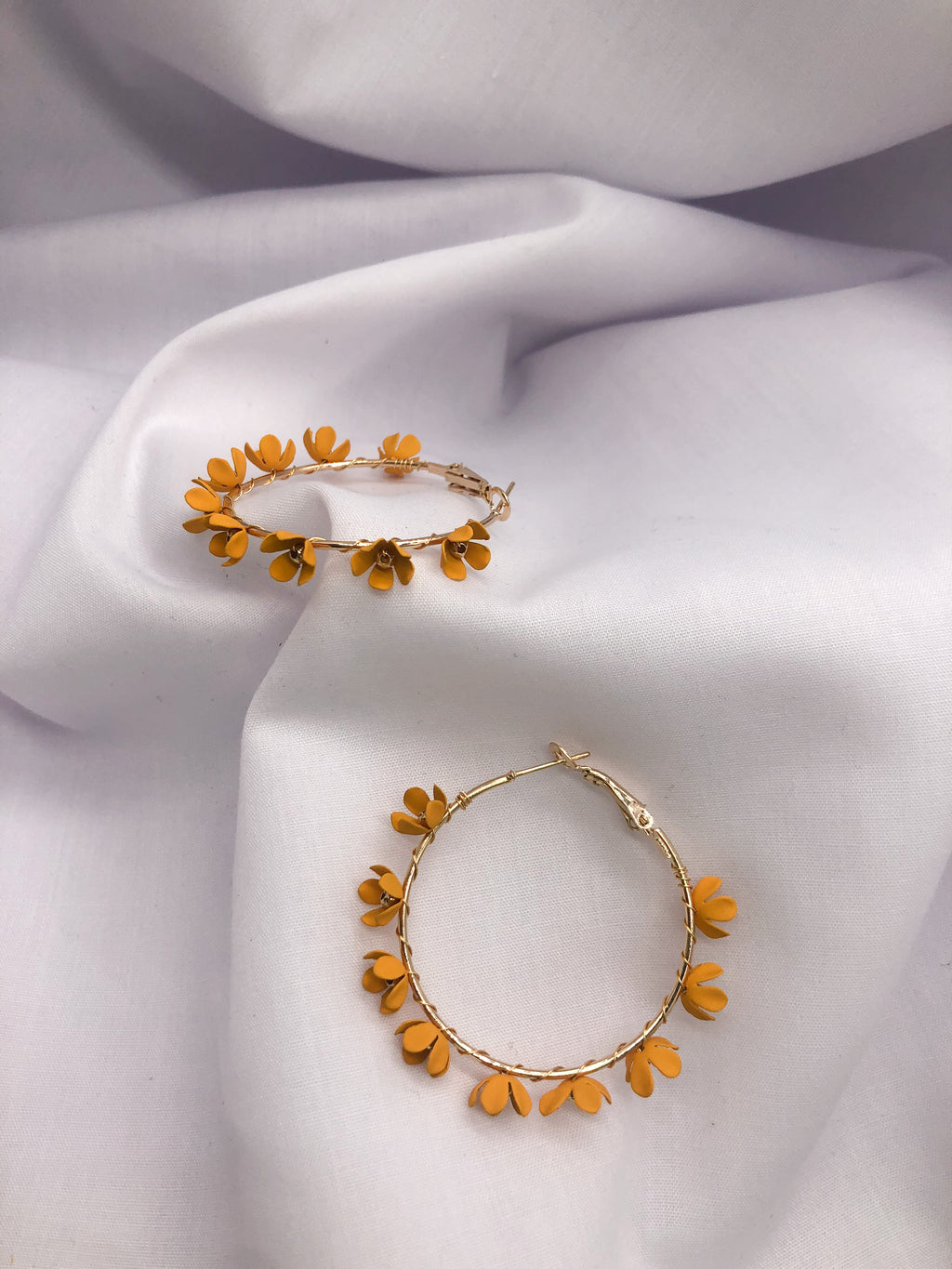 Orange Daisy Floral Hoop Earrings