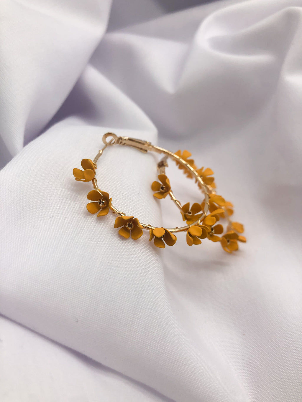Orange Daisy Floral Hoop Earrings