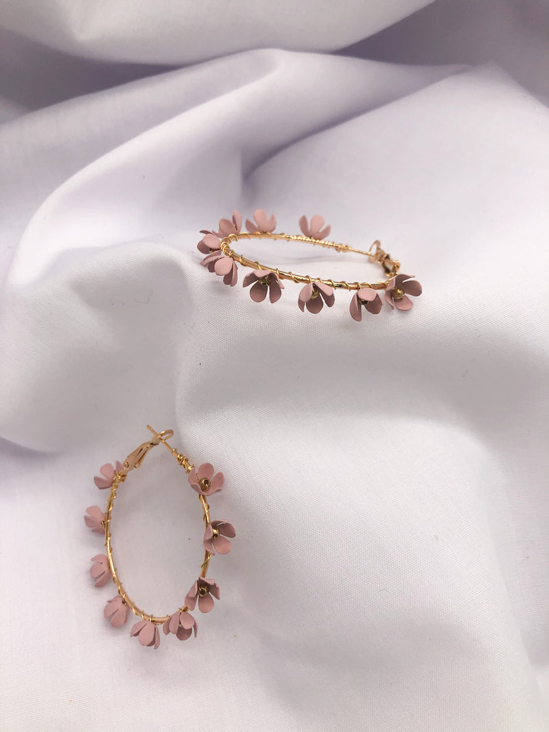 Pink Daisy Floral Hoop Earrings