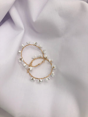 White Daisy Floral Hoop Earrings