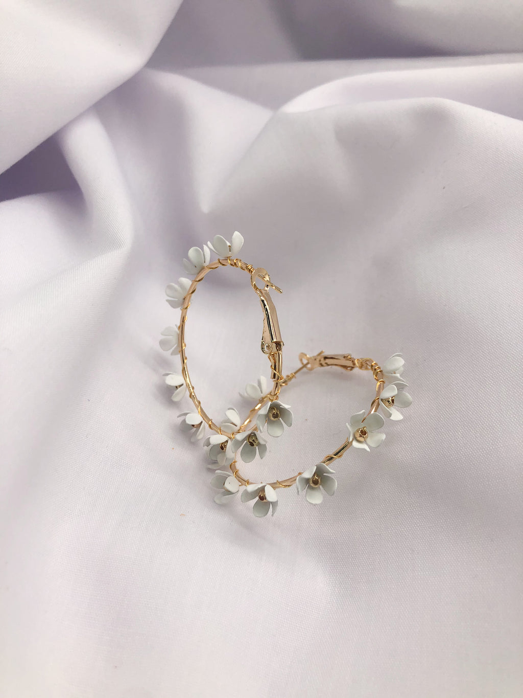 White Daisy Floral Hoop Earrings