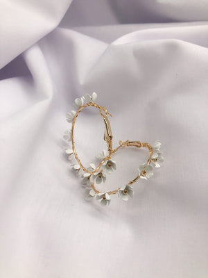 White Daisy Floral Hoop Earrings