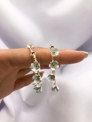 White Daisy Floral Hoop Earrings