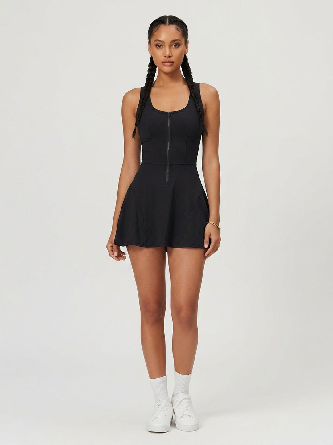 Zip Front Court Dress - Black