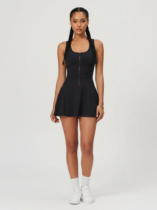 Zip Front Court Dress - Black